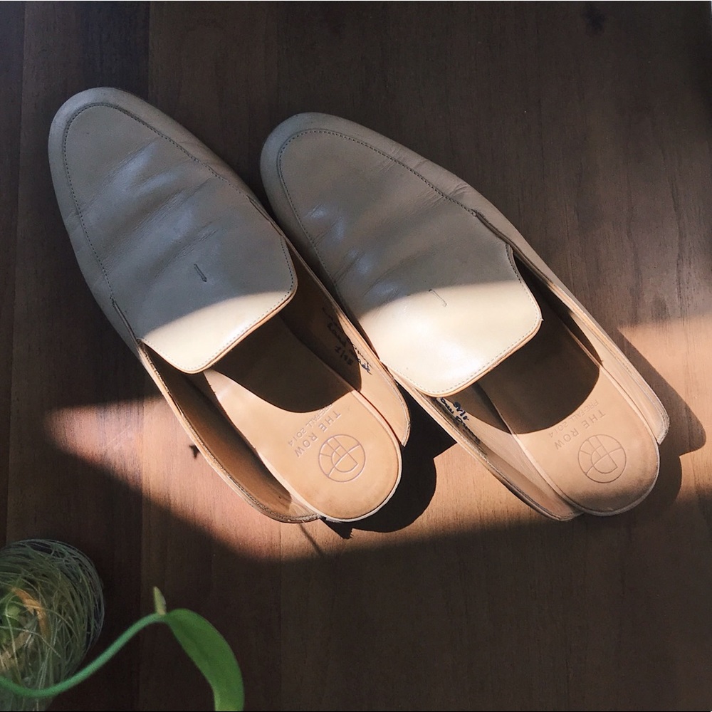 THE ROW, limited edition handmade slides in nude